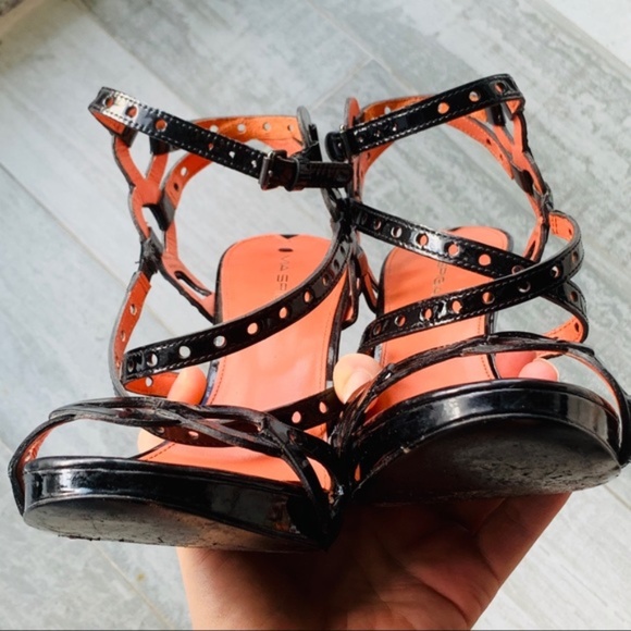 Via Spiga Patent Leather Strap Eyelet Heel Sandals - Picture 1 of 9